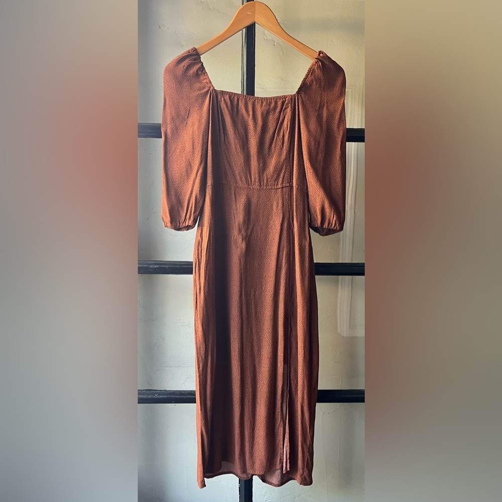 Lovely Burnt Sienna Mini Polka Dot Midi Dress